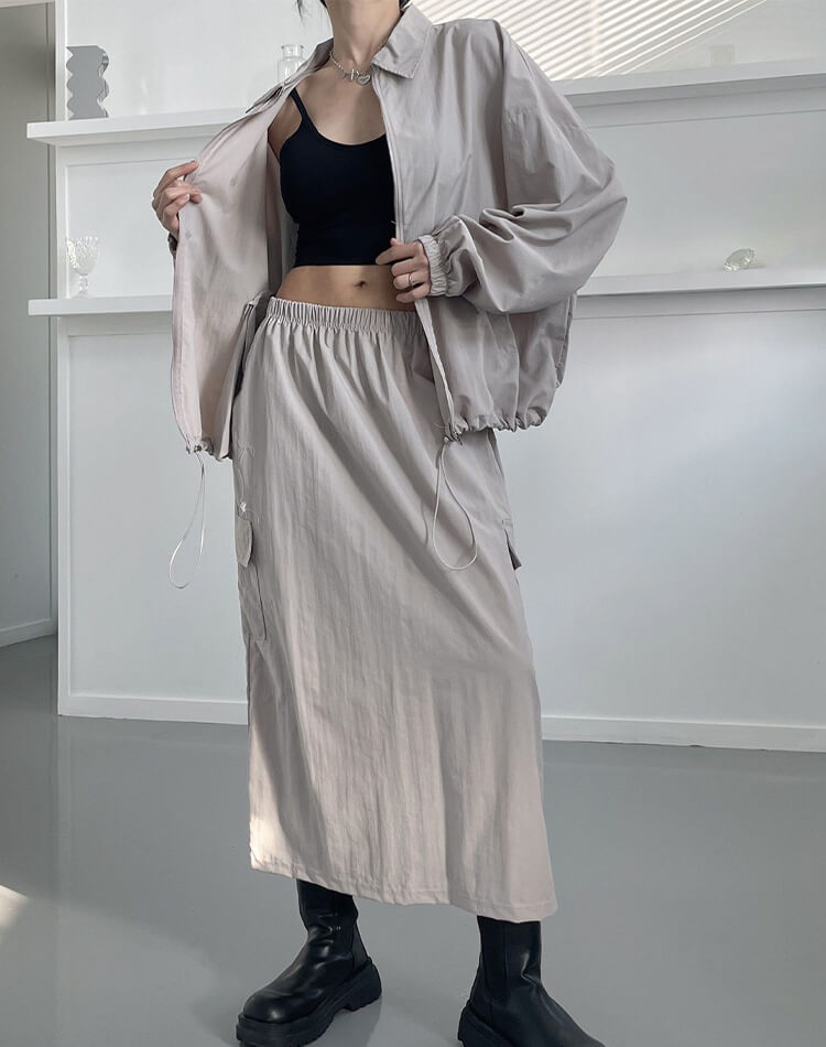 上下 セットアップ レディース カーゴスカート スタジャン