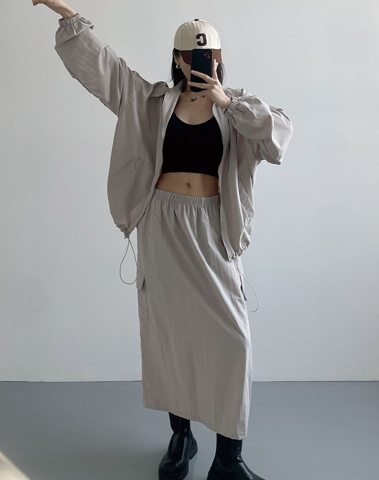 上下 セットアップ レディース カーゴスカート スタジャン