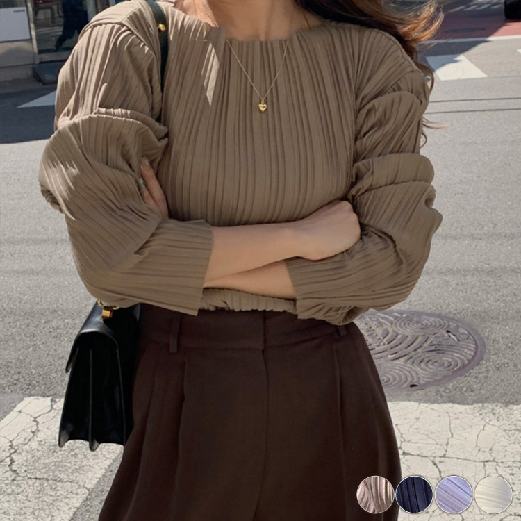 くすみカラー スラッシュドネック プリーツブラウス