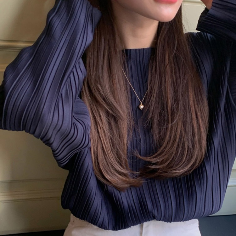 くすみカラー スラッシュドネック プリーツブラウス