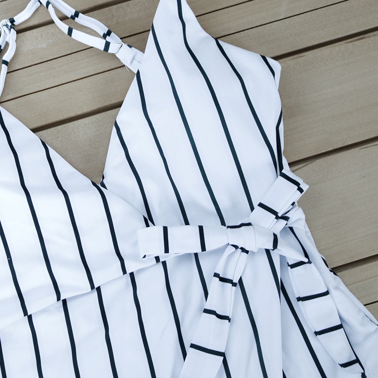 カシュクールデザイン ストライプ ワンピースタイプ水着