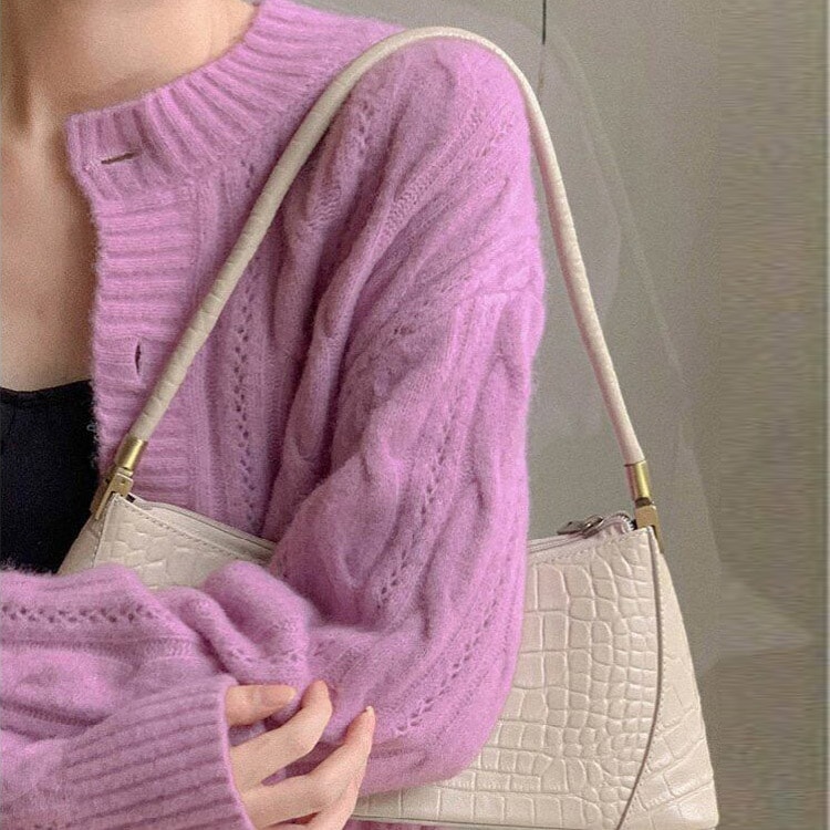 ふんわりレトロ ケーブル編み  ニットカーディガン