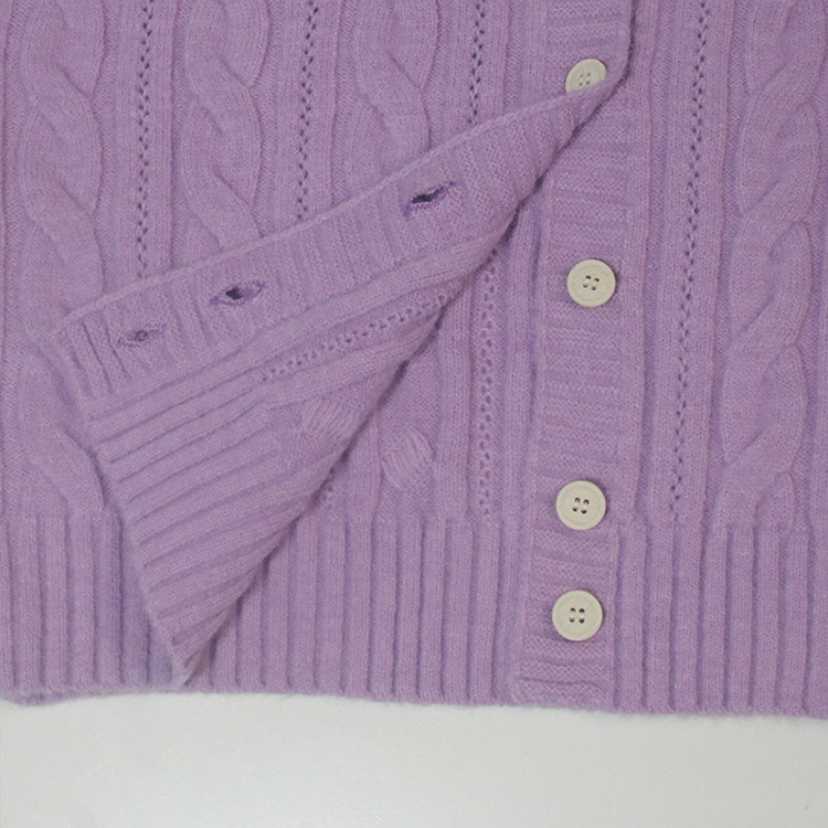 ふんわりレトロ ケーブル編み  ニットカーディガン