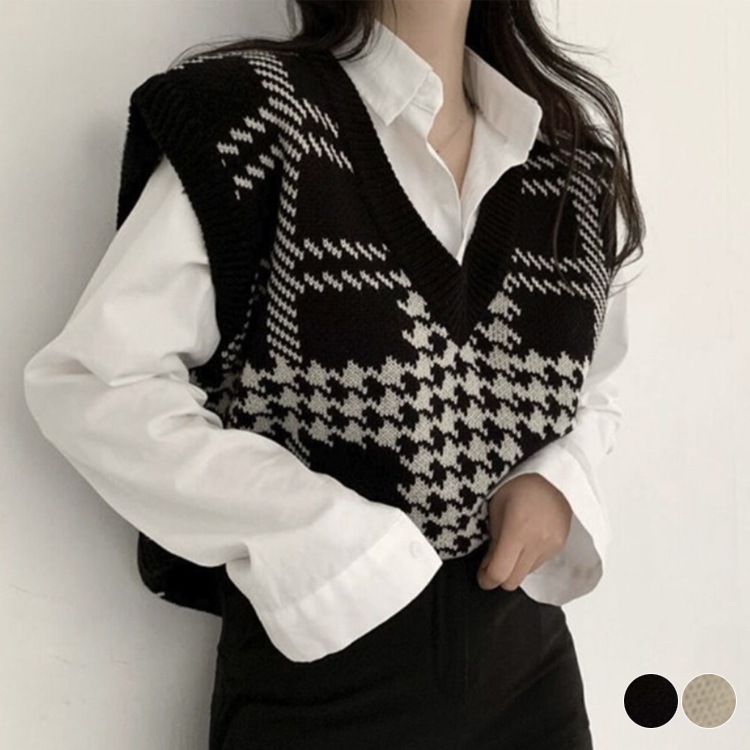 パーリーゲイツ　クローチェ Vネック ニット ベスト ＜チェック柄＞　美品 5508000456490552_01_2682w.jpeg
