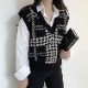 チェック柄 ショート丈 Vネック ニットベスト