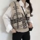 チェック柄 ショート丈 Vネック ニットベスト