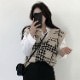 チェック柄 ショート丈 Vネック ニットベスト