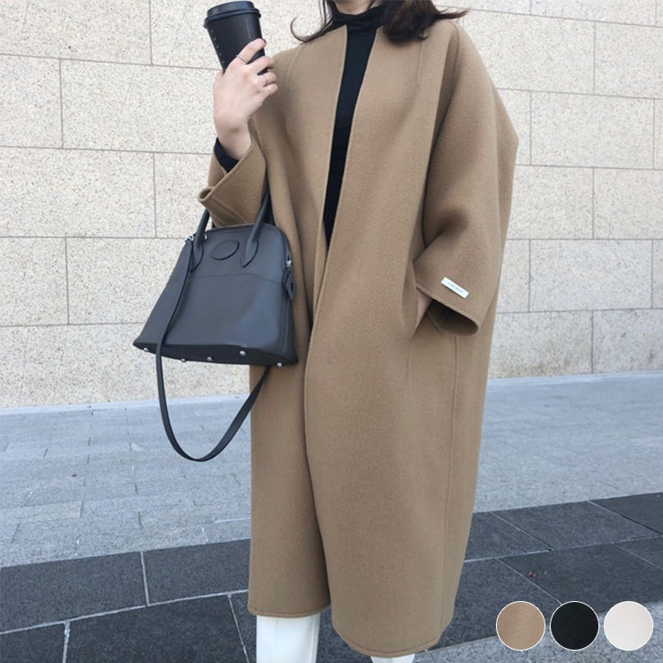 ノーカラー ゆったり ガウン ロングコート