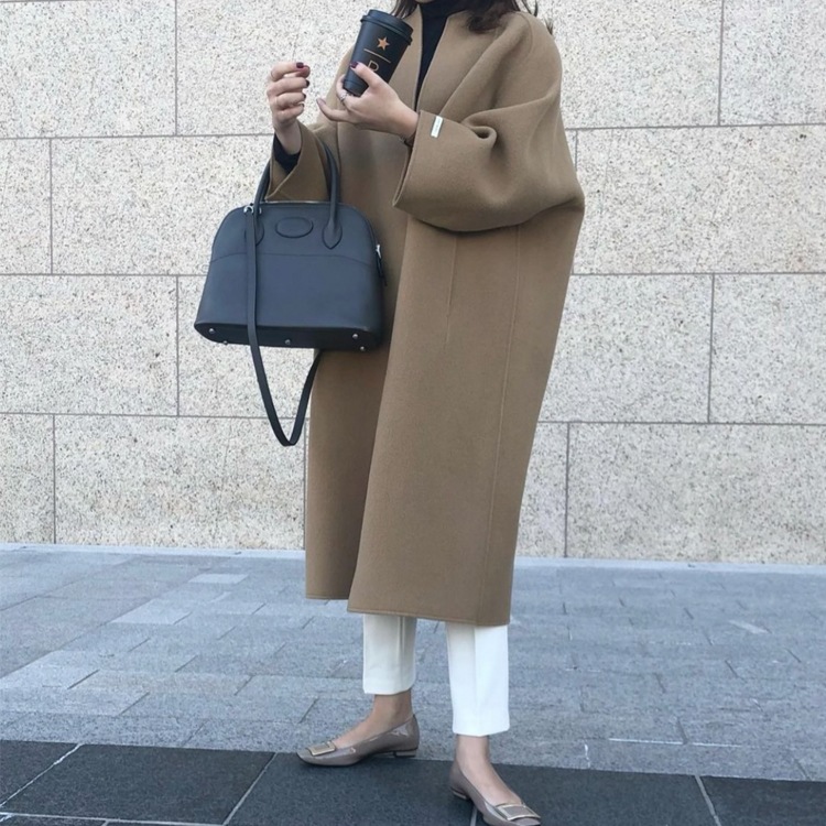 ノーカラー ゆったり ガウン ロングコート