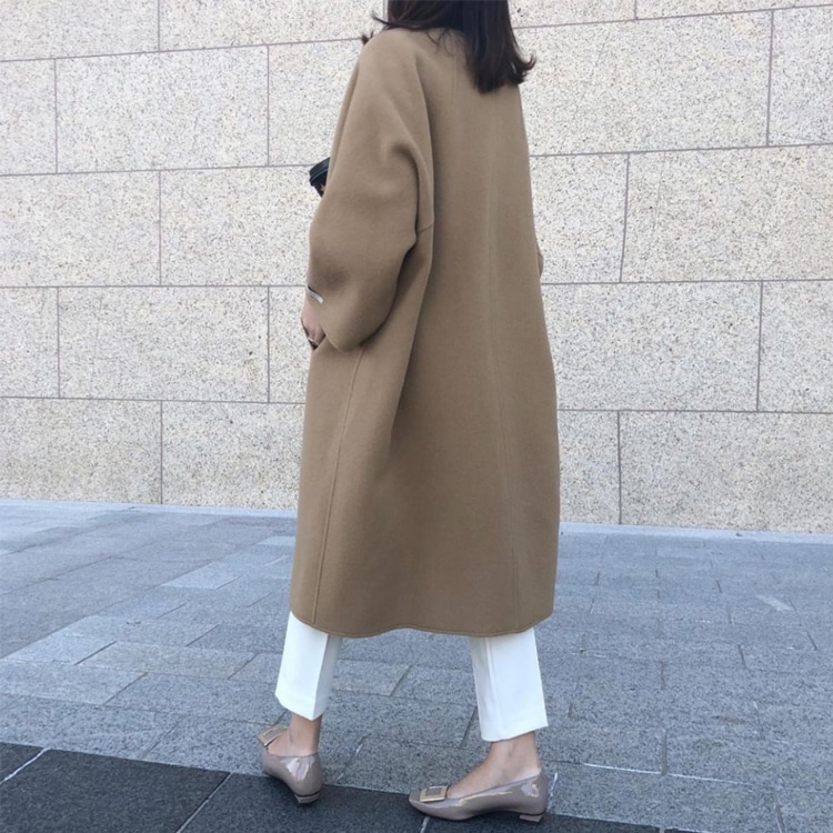 ノーカラー ゆったり ガウン ロングコート