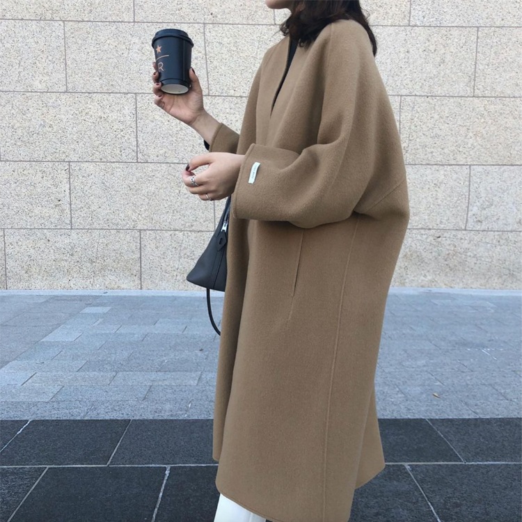 ノーカラー ゆったり ガウン ロングコート