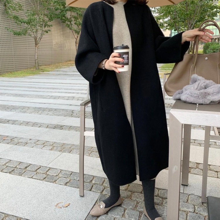 ノーカラー ゆったり ガウン ロングコート