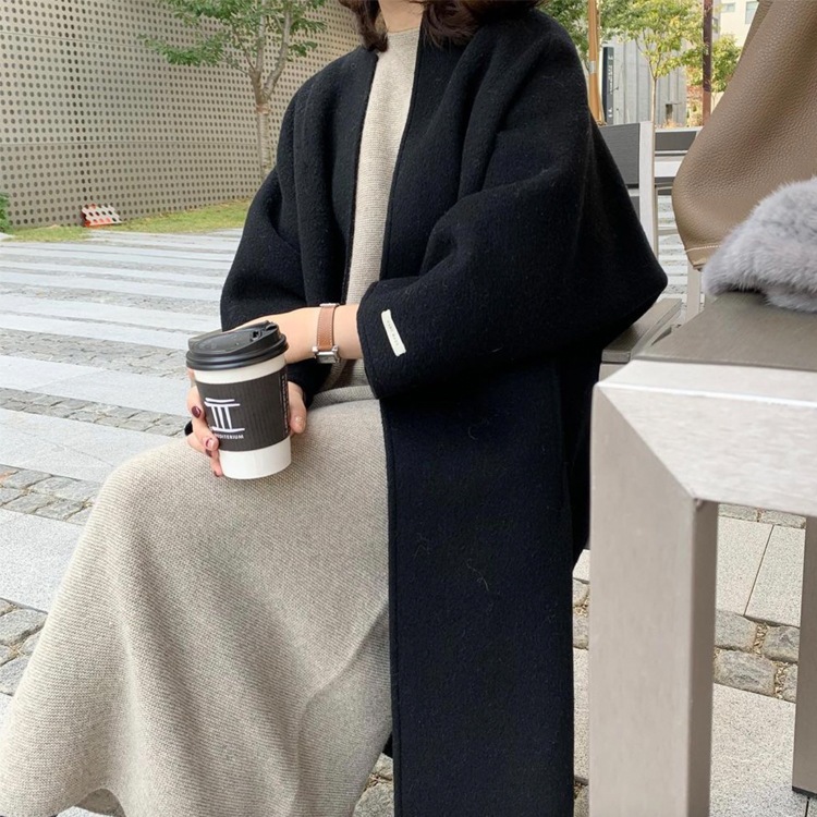 ノーカラー ゆったり ガウン ロングコート