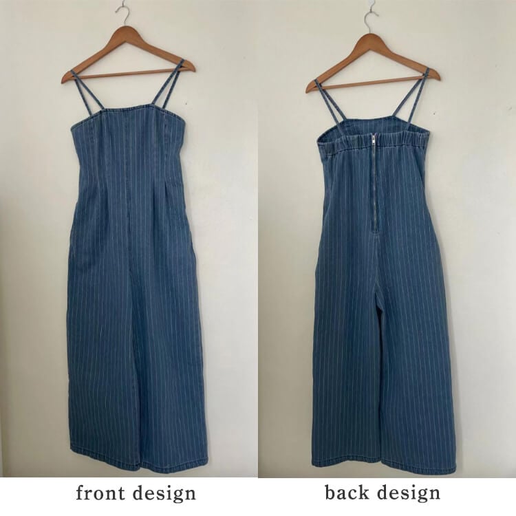 ストライプ柄 ロング丈 キャミソール デニム サロペット