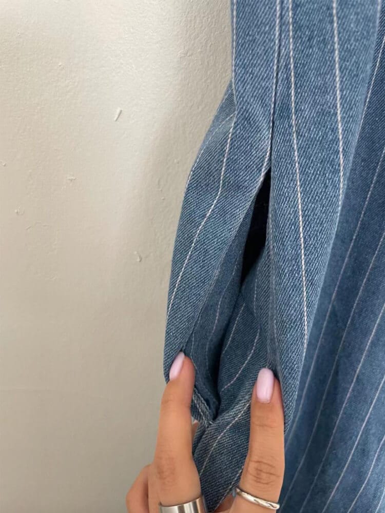 ストライプ柄 ロング丈 キャミソール デニム サロペット