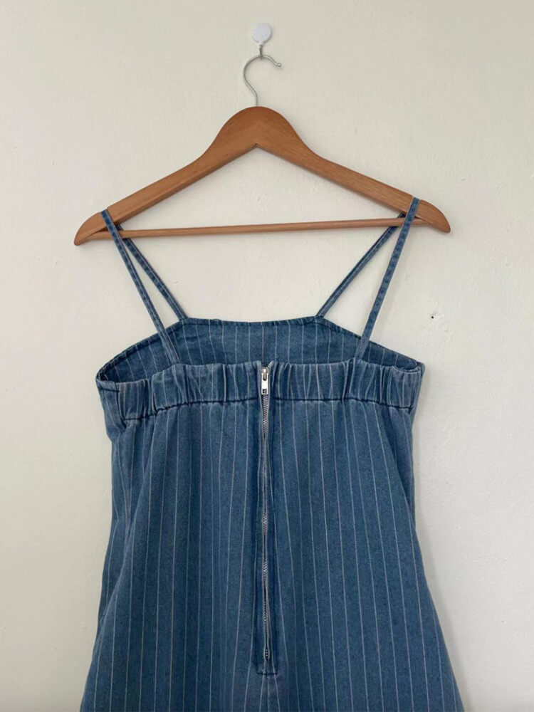ストライプ柄 ロング丈 キャミソール デニム サロペット