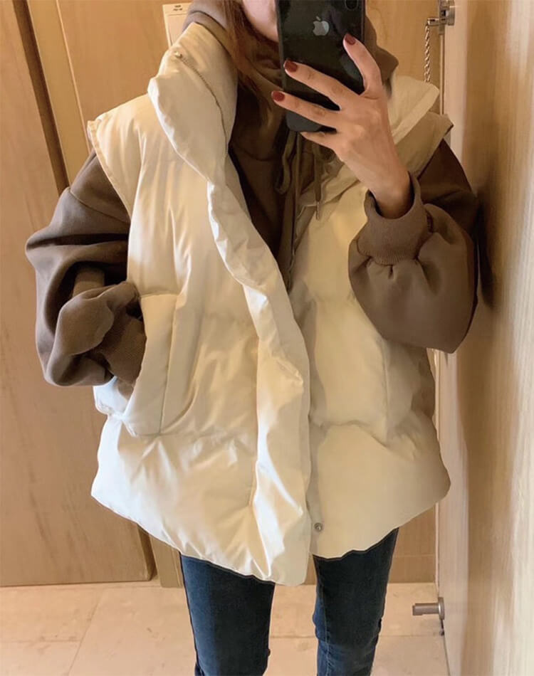 ふんわり中綿 ハイネック ボリューム ベスト