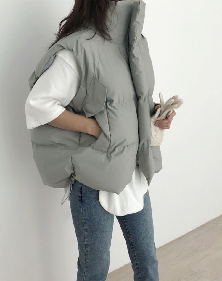 ふんわり中綿 ハイネック ボリューム ベスト