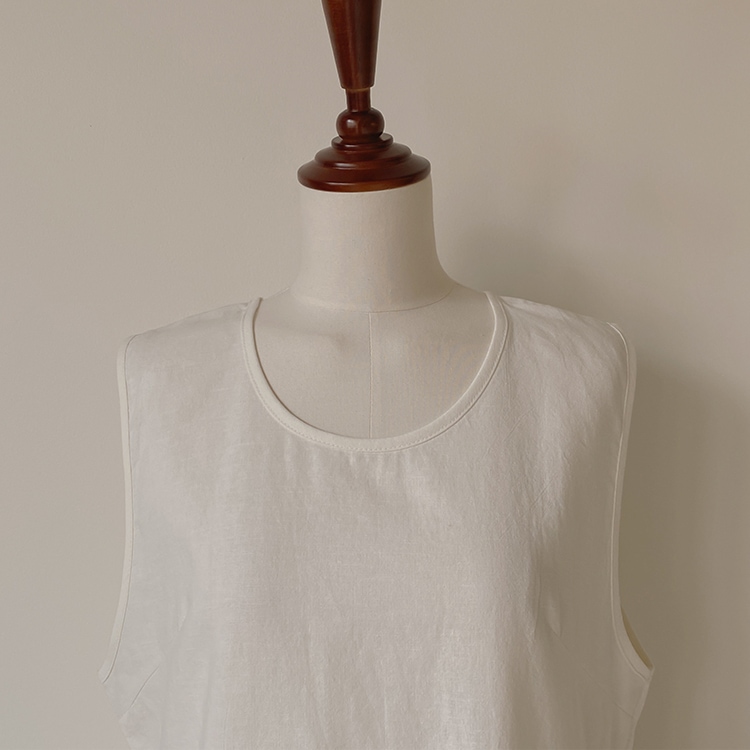 ゆったり ノースリーブ リネンロングワンピース