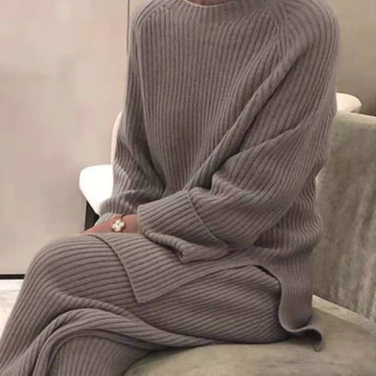 韓国 ニットセーター ワイドパンツ セットアップb13575 リブ編み セーター ワイドパンツ ニットアップ | レディース