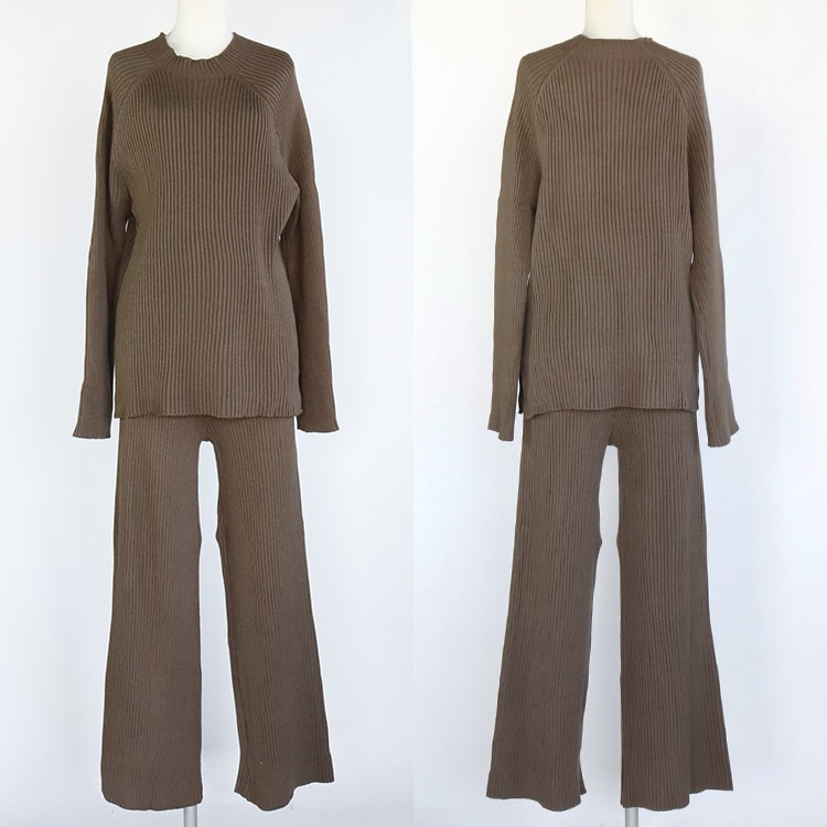 リブ編み セーター ワイドパンツ ニットアップ