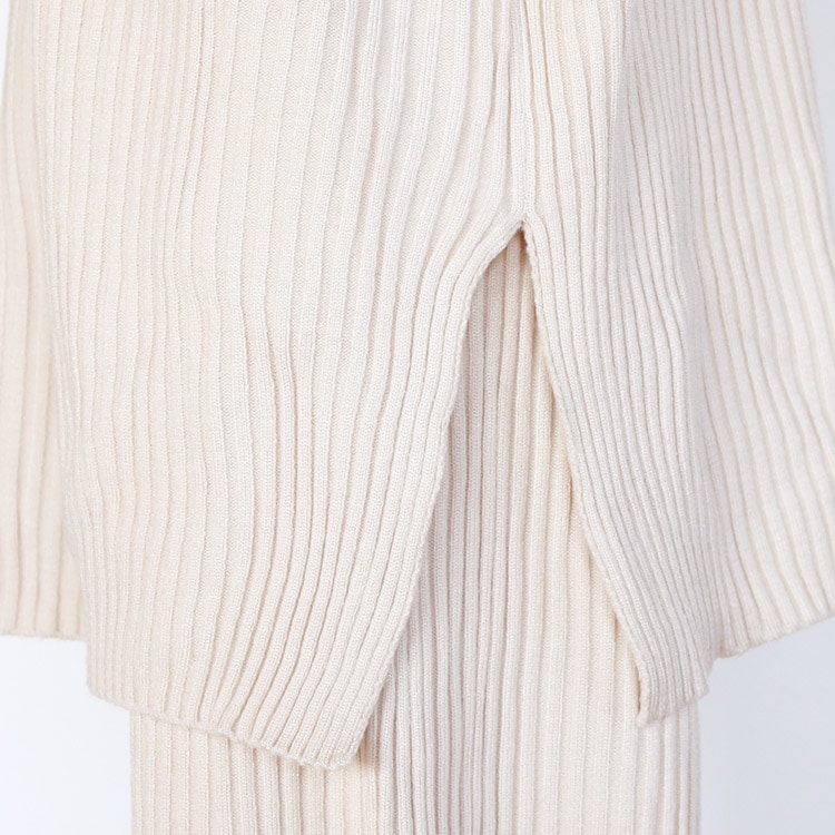 リブ編み セーター ワイドパンツ ニットアップ