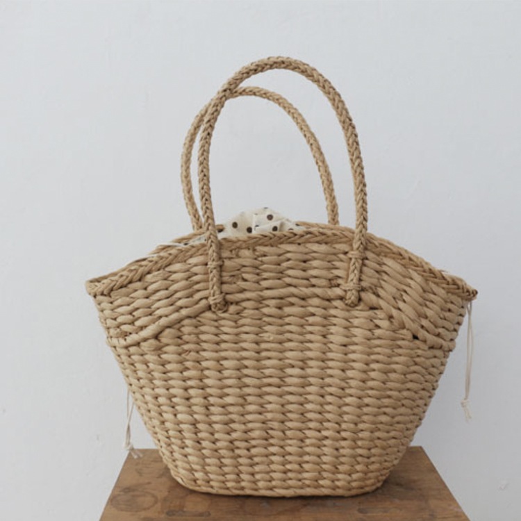 ドット柄 巾着 扇形 かごバッグ