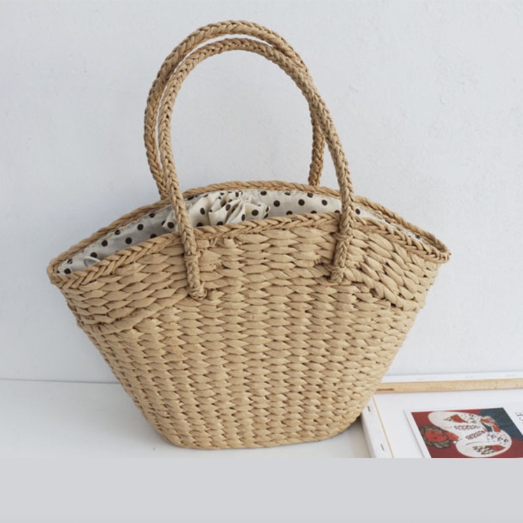 ドット柄 巾着 扇形 かごバッグ