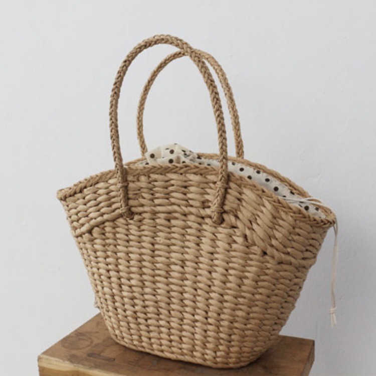 ドット柄 巾着 扇形 かごバッグ