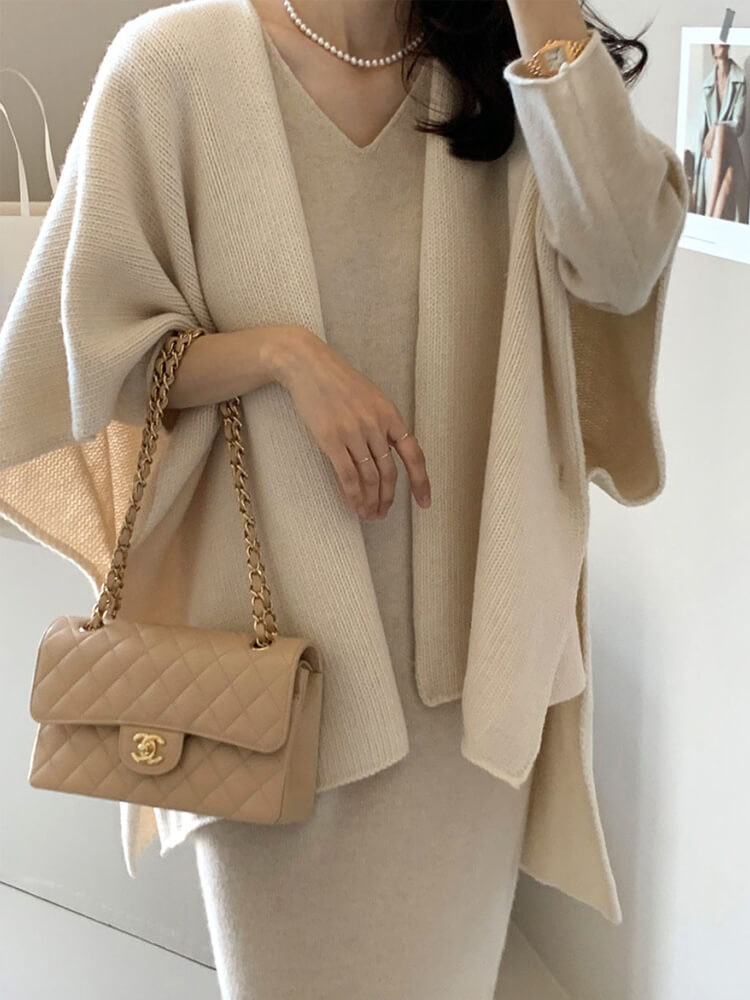 ストール風 オープンフロント ニットベスト ポンチョ