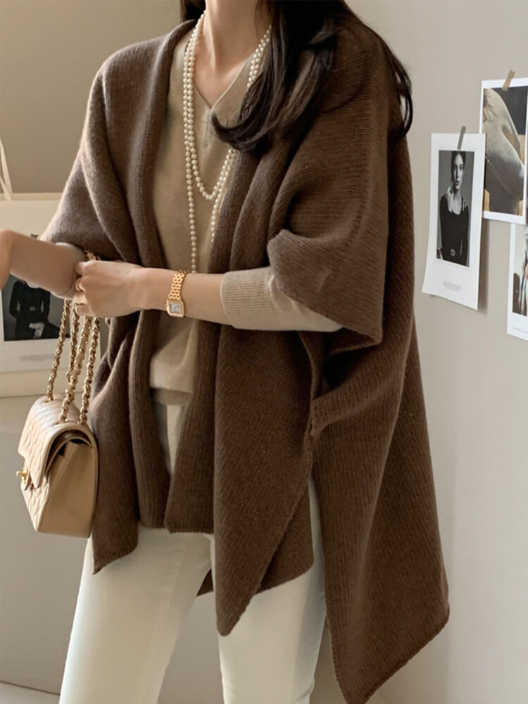 ストール風 オープンフロント ニットベスト ポンチョ