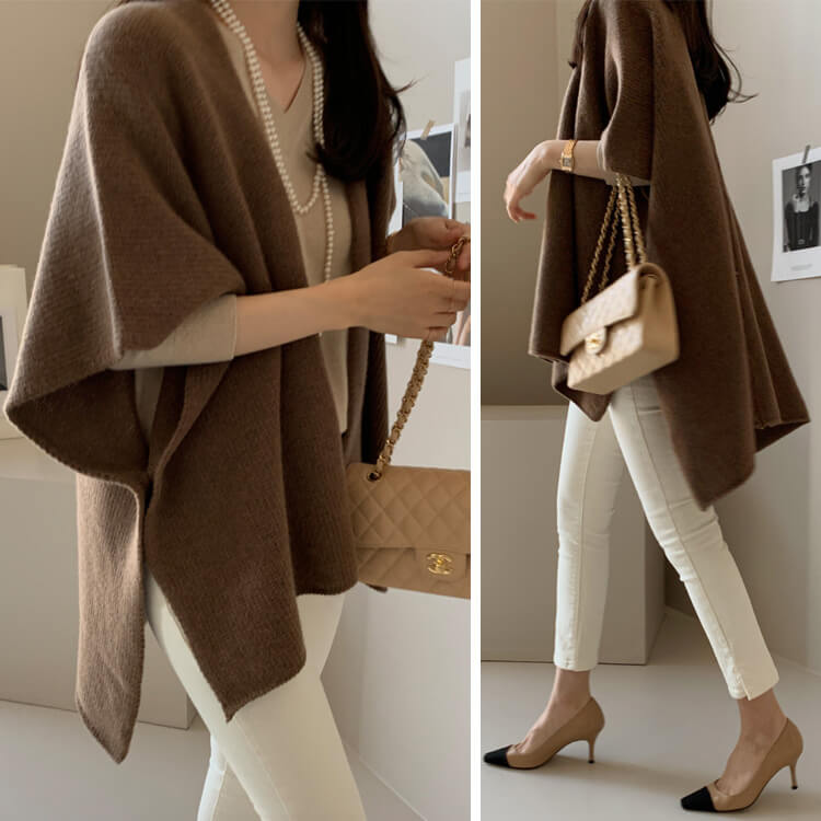 ストール風 オープンフロント ニットベスト ポンチョ