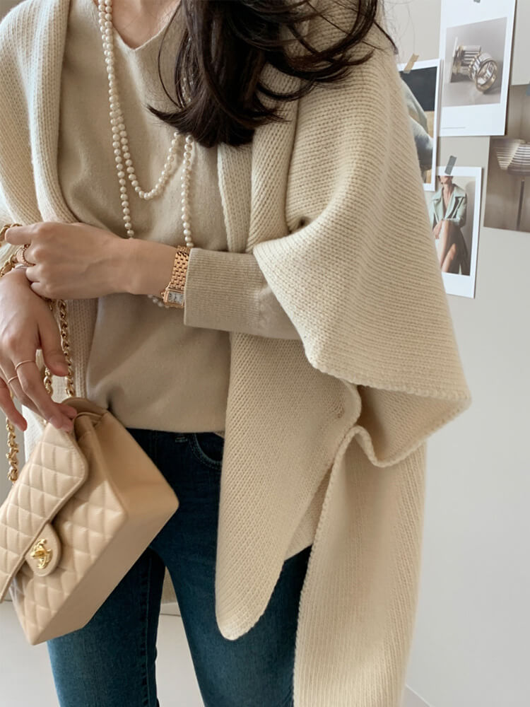 ストール風 オープンフロント ニットベスト ポンチョ