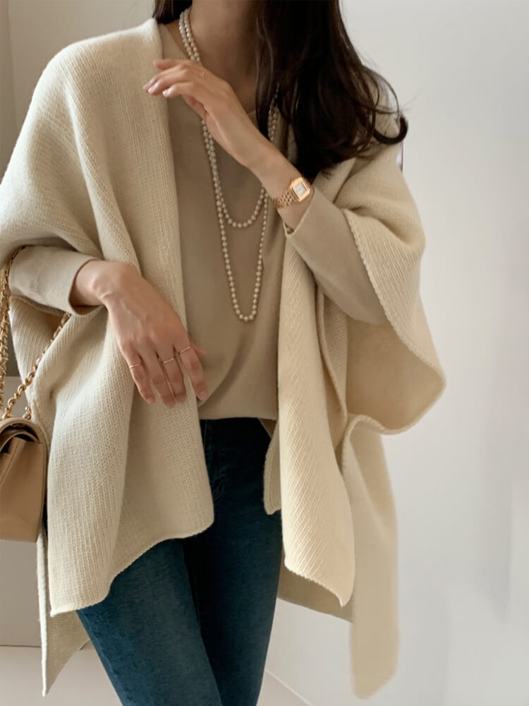 ストール風 オープンフロント ニットベスト ポンチョ