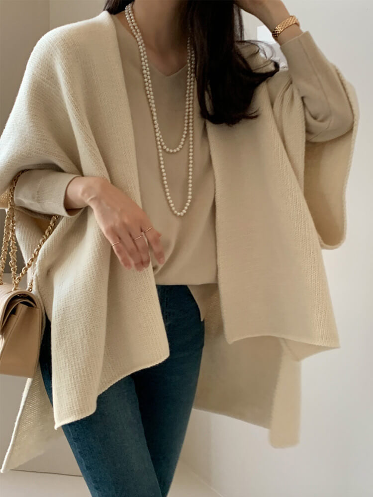 ストール風 オープンフロント ニットベスト ポンチョ