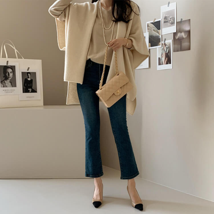 ストール風 オープンフロント ニットベスト ポンチョ