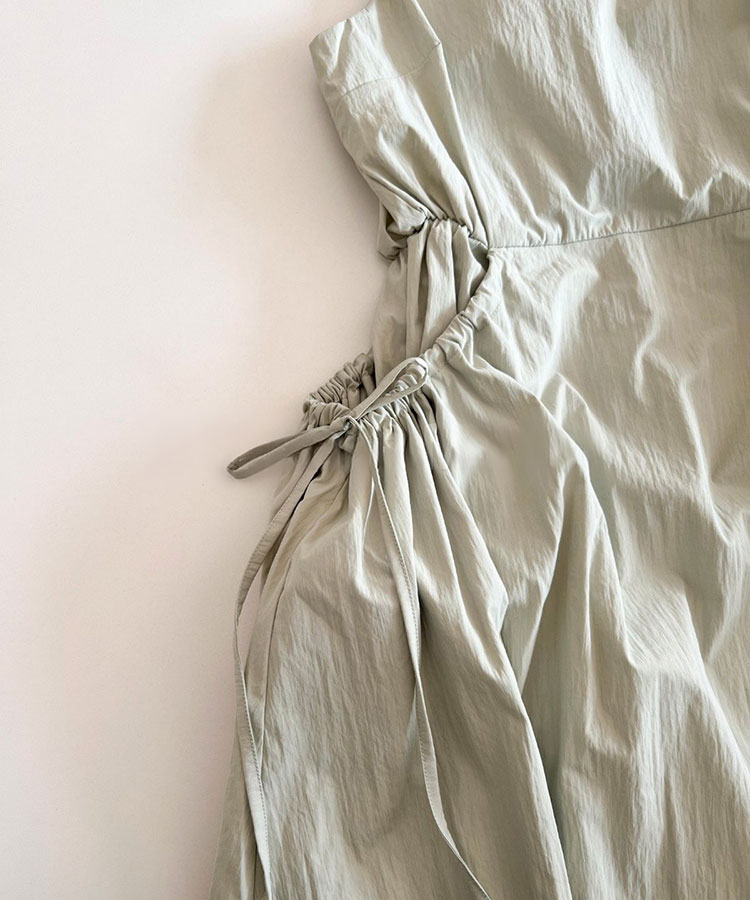 リボン付き ギャザー ビッグポケット キャミワンピース