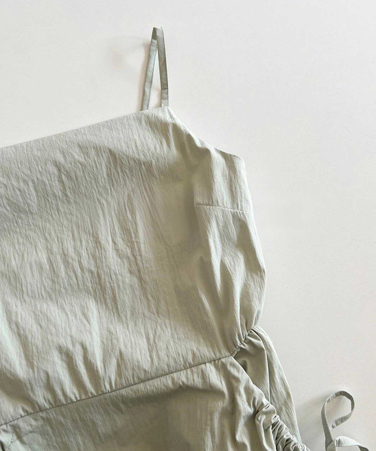 リボン付き ギャザー ビッグポケット キャミワンピース