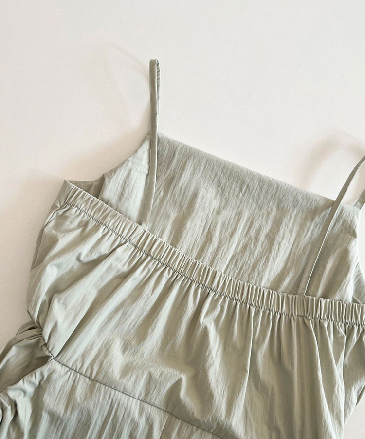 リボン付き ギャザー ビッグポケット キャミワンピース