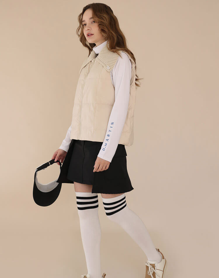 ニットカラー 襟付き ダウンベスト 韓国ゴルフウェア

