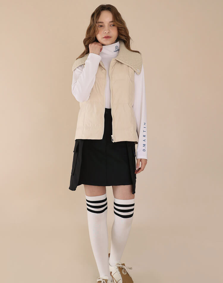 ニットカラー 襟付き ダウンベスト 韓国ゴルフウェア

