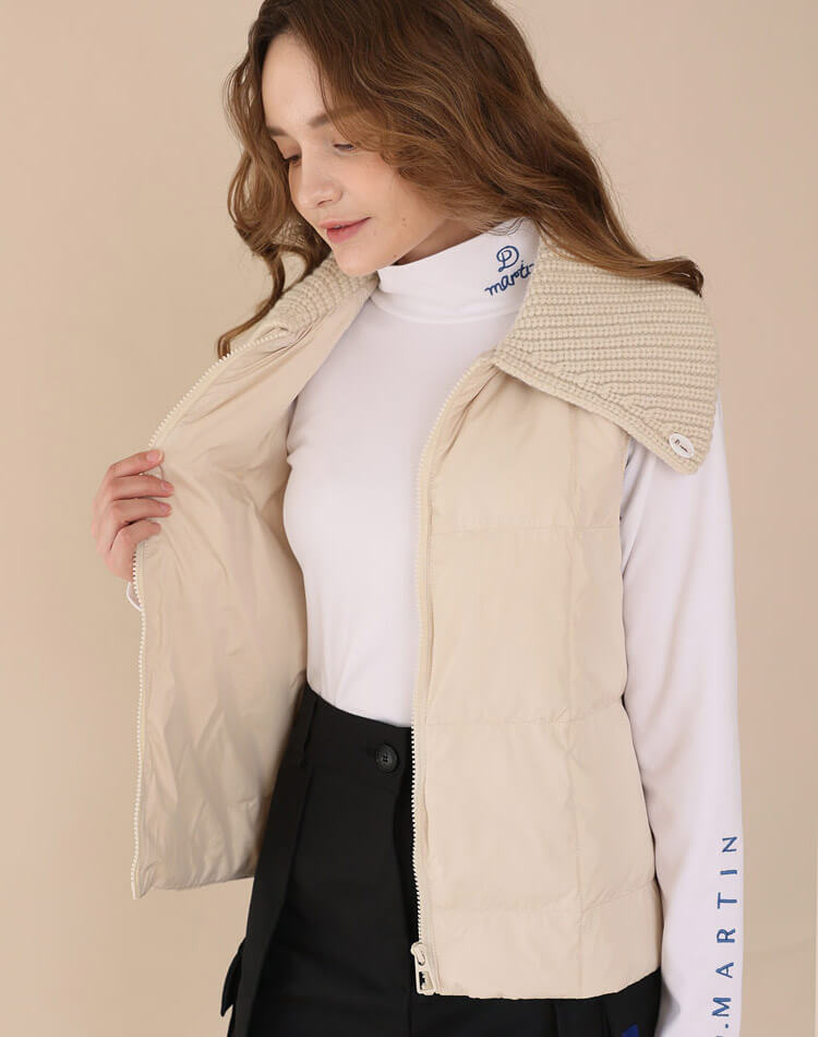 ニットカラー 襟付き ダウンベスト 韓国ゴルフウェア

