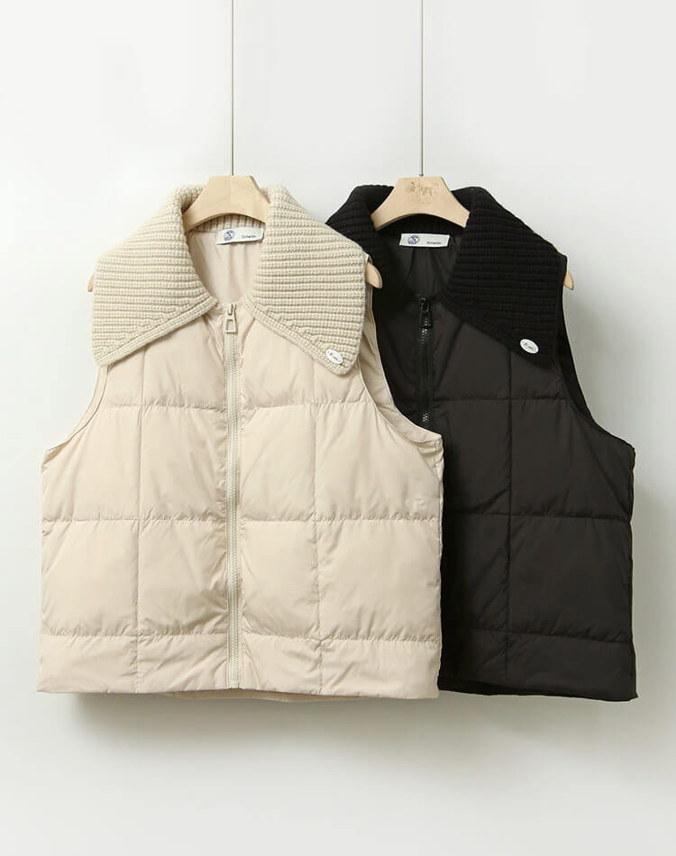 ニットカラー 襟付き ダウンベスト 韓国ゴルフウェア

