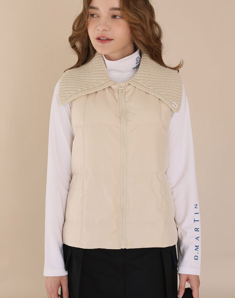 ニットカラー 襟付き ダウンベスト 韓国ゴルフウェア

