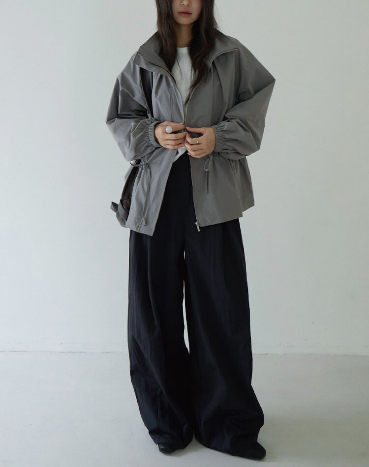 ゆったり くすみカラー 上品 ジップアップ アウター 