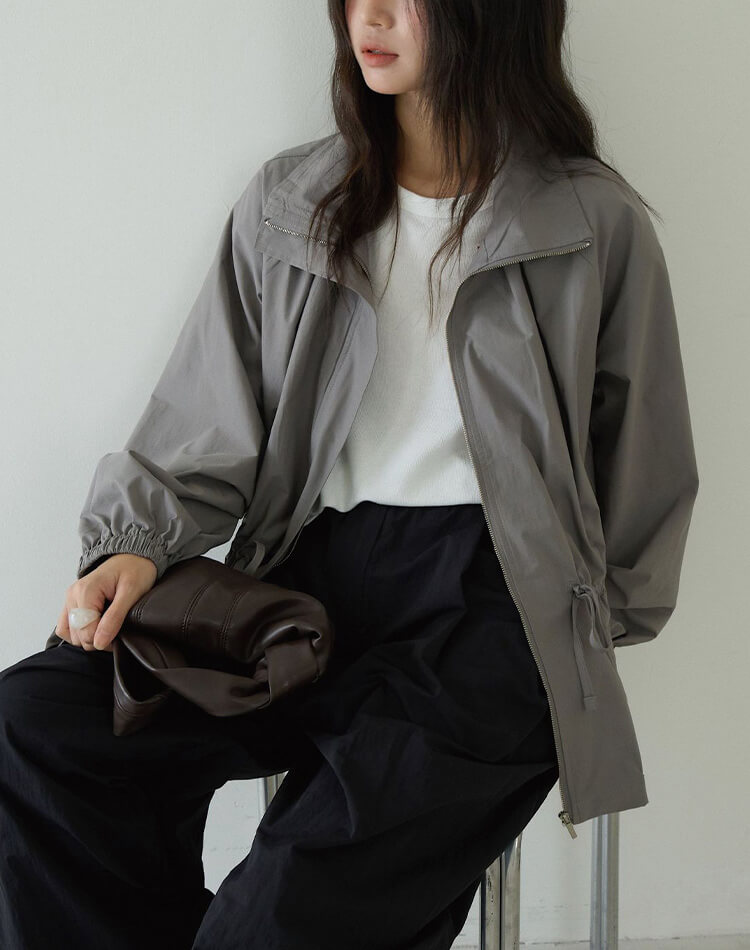 ゆったり くすみカラー 上品 ジップアップ アウター 