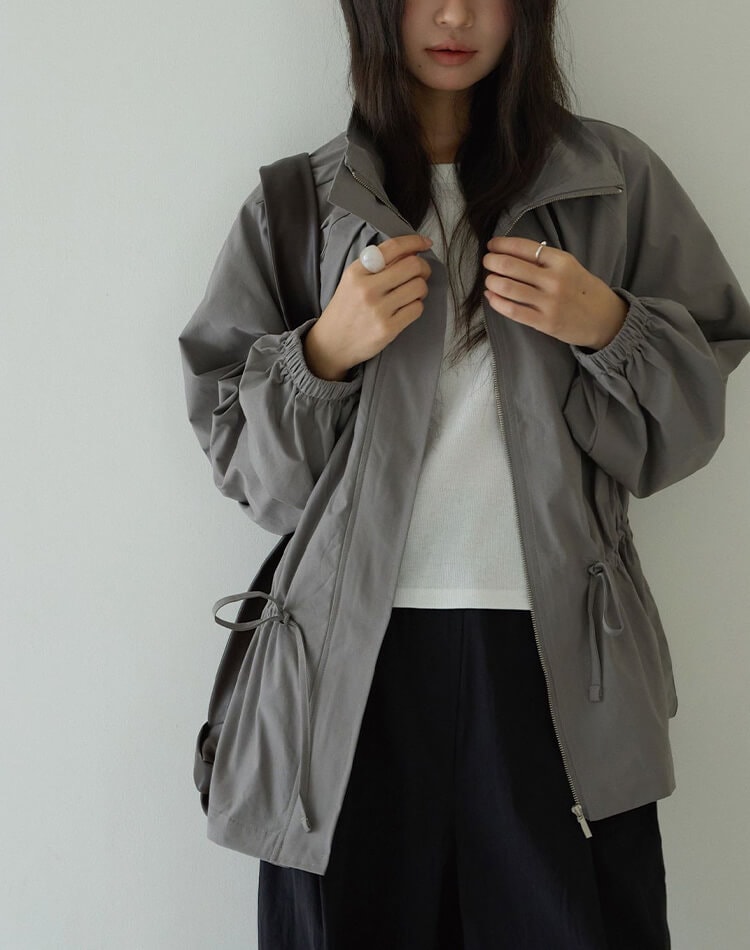 ゆったり くすみカラー 上品 ジップアップ アウター 