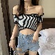クロスデザイン ショート丈 オフショルダー トップス