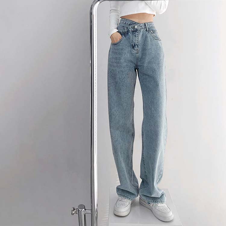 クロスデザイン おしゃれな デニム ロングパンツ