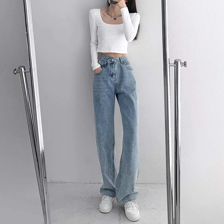 クロスデザイン おしゃれな デニム ロングパンツ